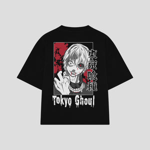 Playera streetwear premium de anime y gaming ExtraLife MX, corte boxy oversized drop shoulder heavyweight en color Deep Black y Off-White, moda urbana mexicana de culto.