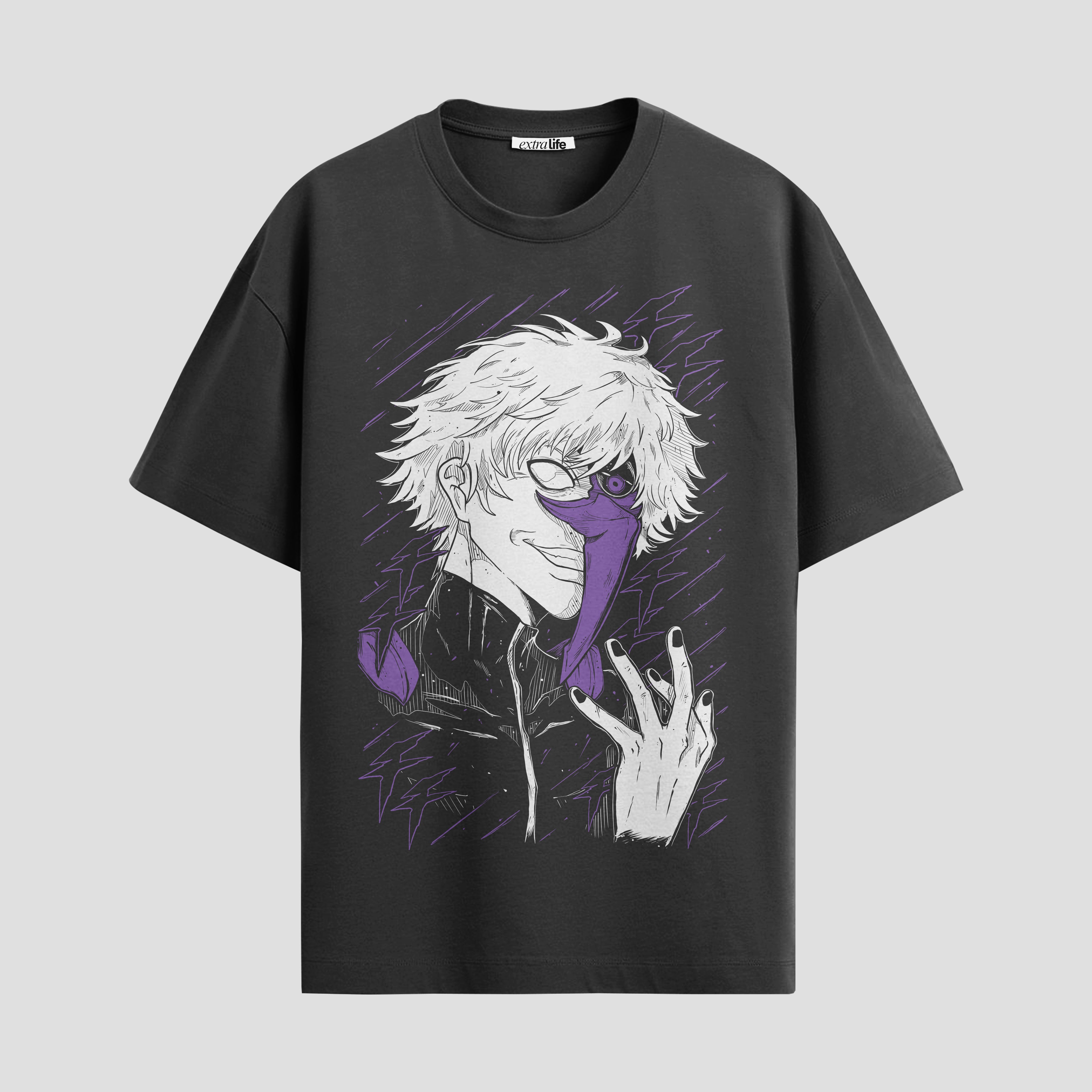 Playera urbana de anime y gaming ExtraLife MX, corte Standard Fit unisex ligero y transpirable en color Deep Black y Pure White, ropa de uso diario para gym y casual.
