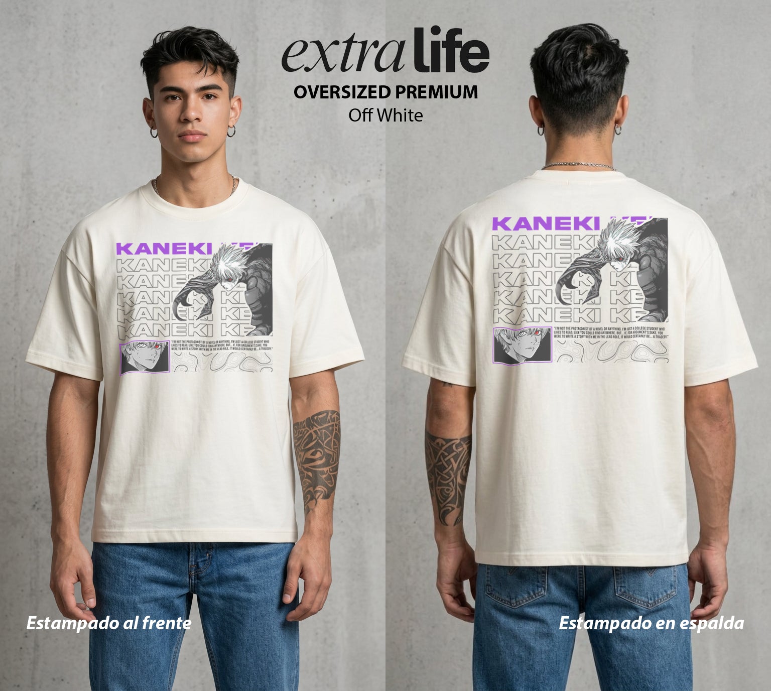 Ciudad de Ghouls | La Llama del Dojo #04346 - Playera Oversized Premium | Off White - Foto en modelo