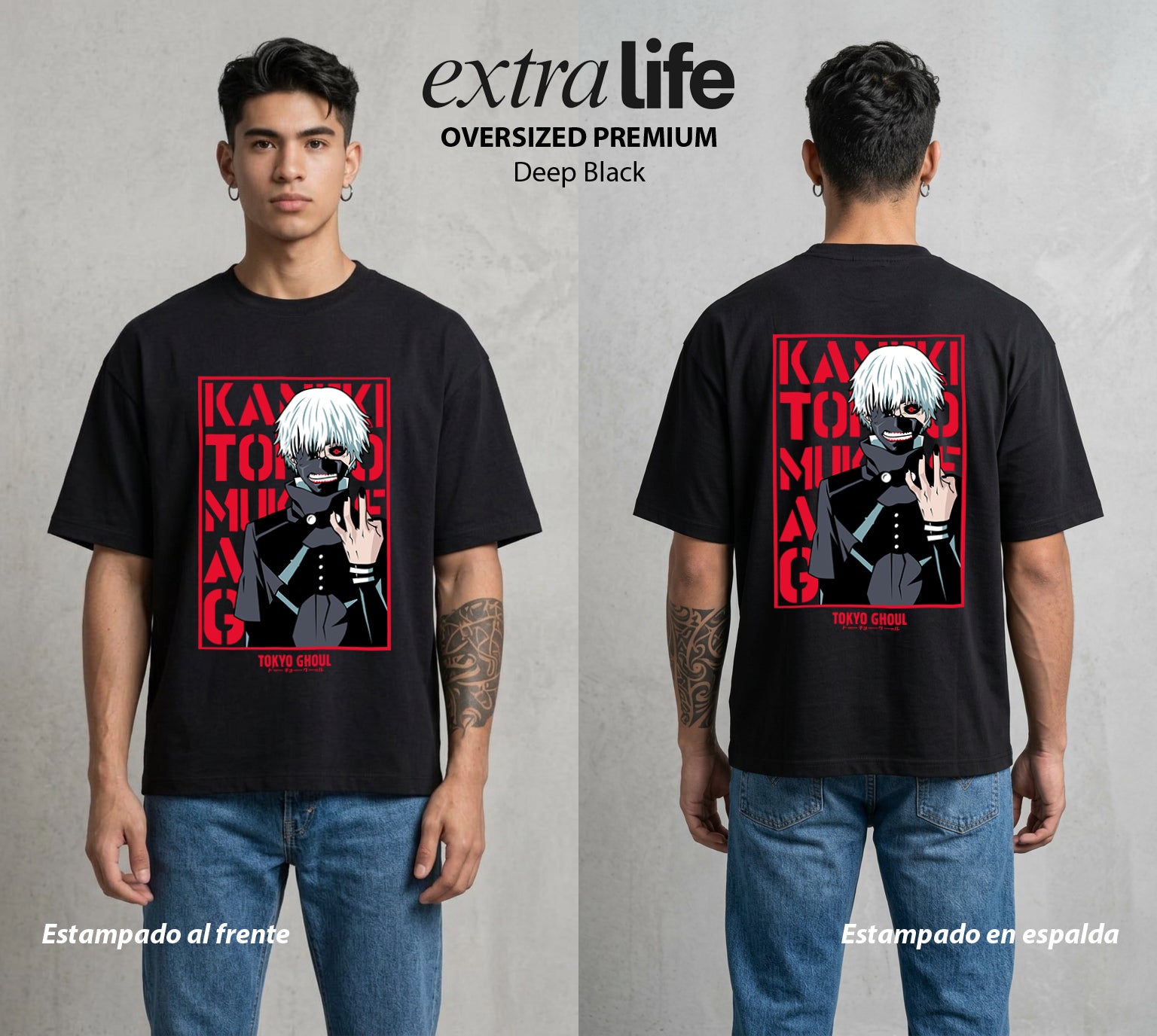 Ciudad de Ghouls | El Heroe del Bien #04347 - Playera Oversized Premium | Deep Black - Foto en modelo