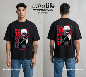 Ciudad de Ghouls | El Heroe del Bien #04347 - Playera Oversized Premium | Deep Black - Foto en modelo