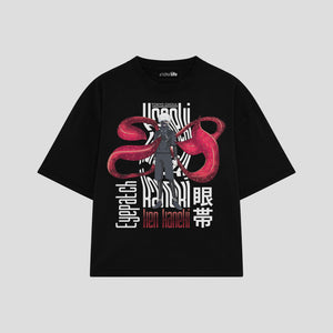 Playera streetwear premium de anime y gaming ExtraLife MX, corte boxy oversized drop shoulder heavyweight en color Deep Black y Off-White, moda urbana mexicana de culto.