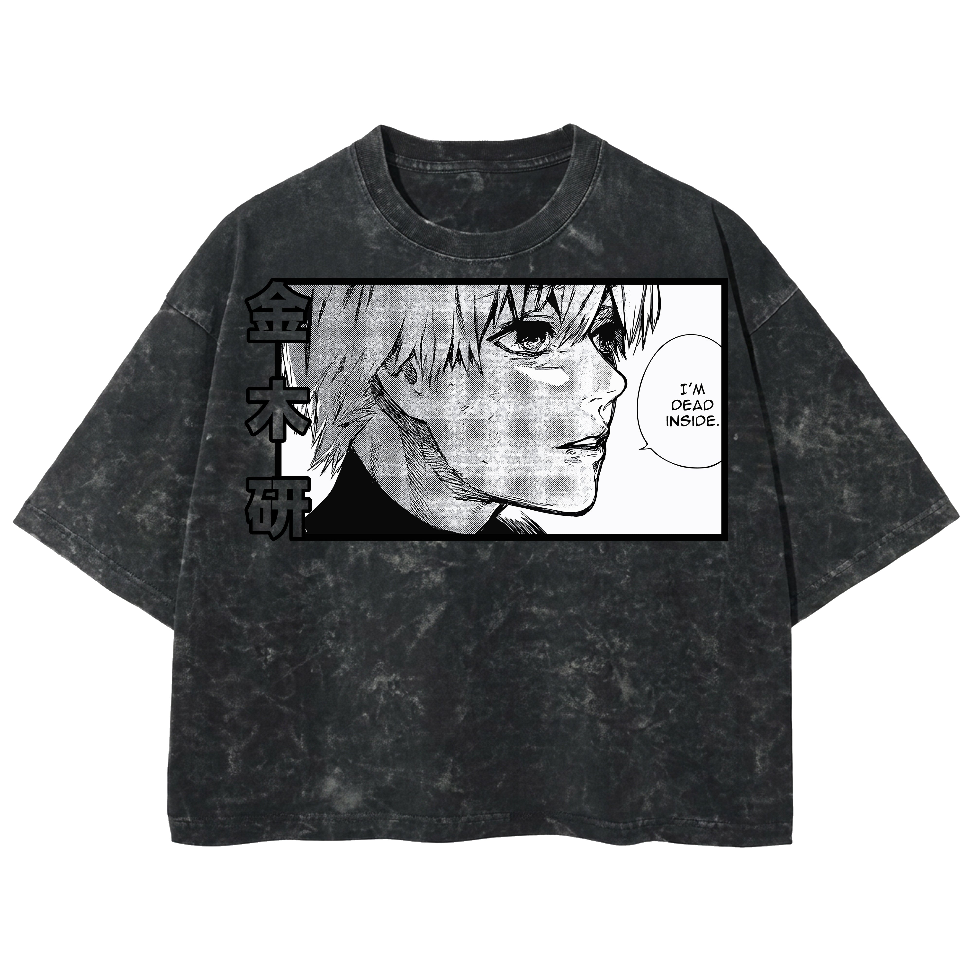 Playera streetwear premium de anime y gaming ExtraLife MX, corte boxy deluxe mineral wash heavyweight en color Acid Wash, moda urbana mexicana de culto.