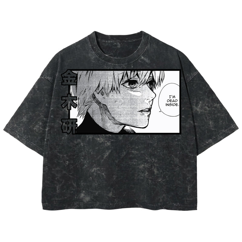 Playera streetwear premium de anime y gaming ExtraLife MX, corte boxy deluxe mineral wash heavyweight en color Acid Wash, moda urbana mexicana de culto.