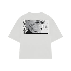 Playera streetwear premium de anime y gaming ExtraLife MX, corte boxy oversized drop shoulder heavyweight en color Deep Black y Off-White, moda urbana mexicana de culto.