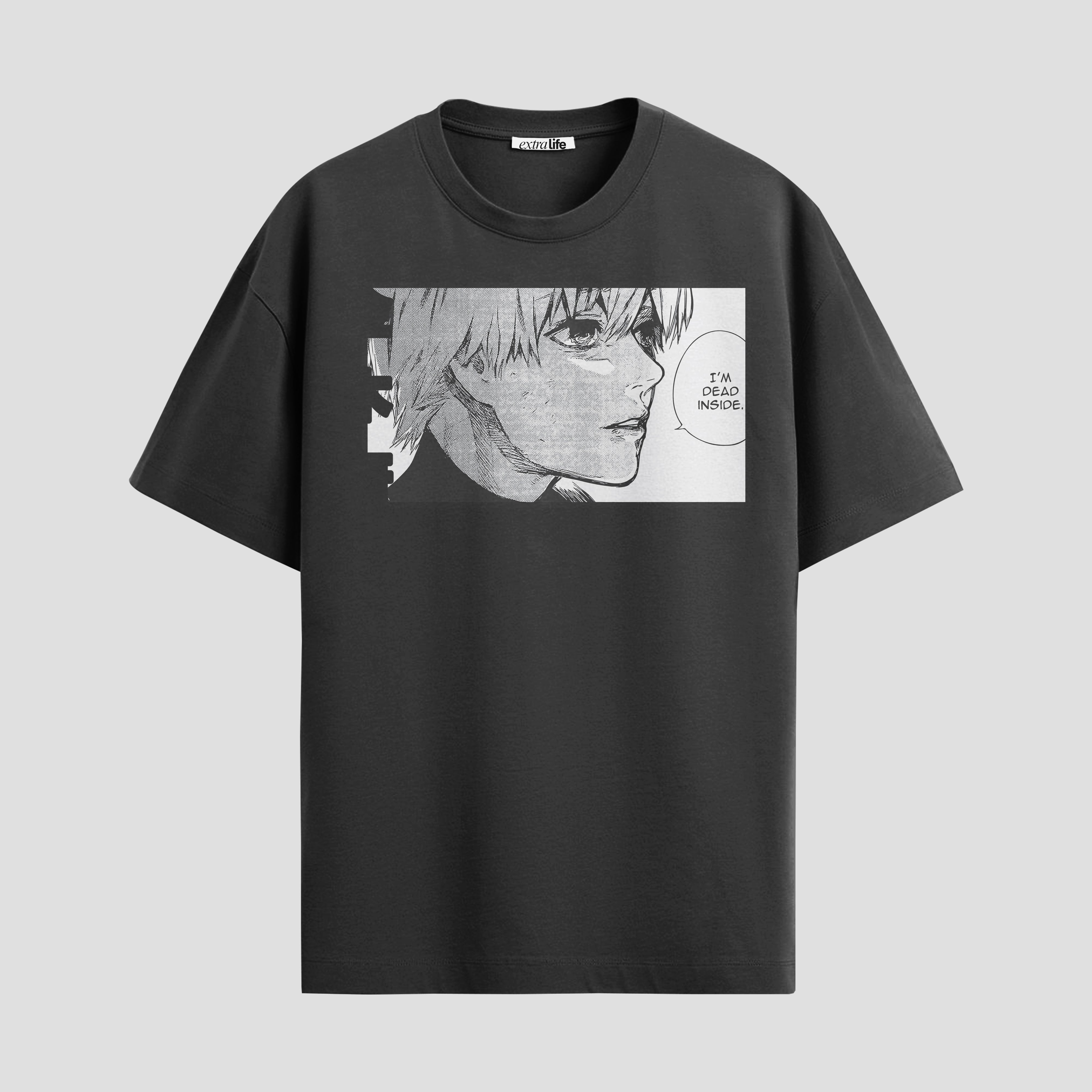 Playera urbana de anime y gaming ExtraLife MX, corte Standard Fit unisex ligero y transpirable en color Deep Black y Pure White, ropa de uso diario para gym y casual.