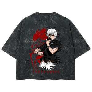 Playera streetwear premium de anime y gaming ExtraLife MX, corte boxy deluxe mineral wash heavyweight en color Acid Wash, moda urbana mexicana de culto.