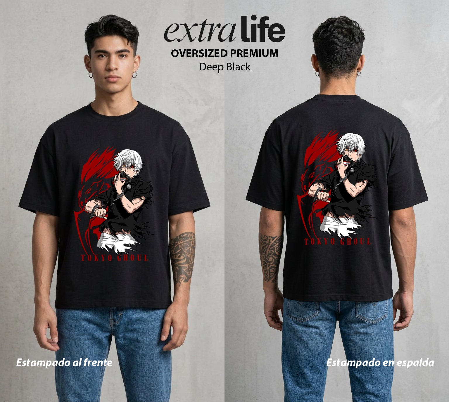 Ciudad de Ghouls | El Combatiente del Fuego #04352 - Playera Oversized Premium | Deep Black - Foto en modelo
