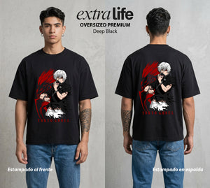 Ciudad de Ghouls | El Combatiente del Fuego #04352 - Playera Oversized Premium | Deep Black - Foto en modelo