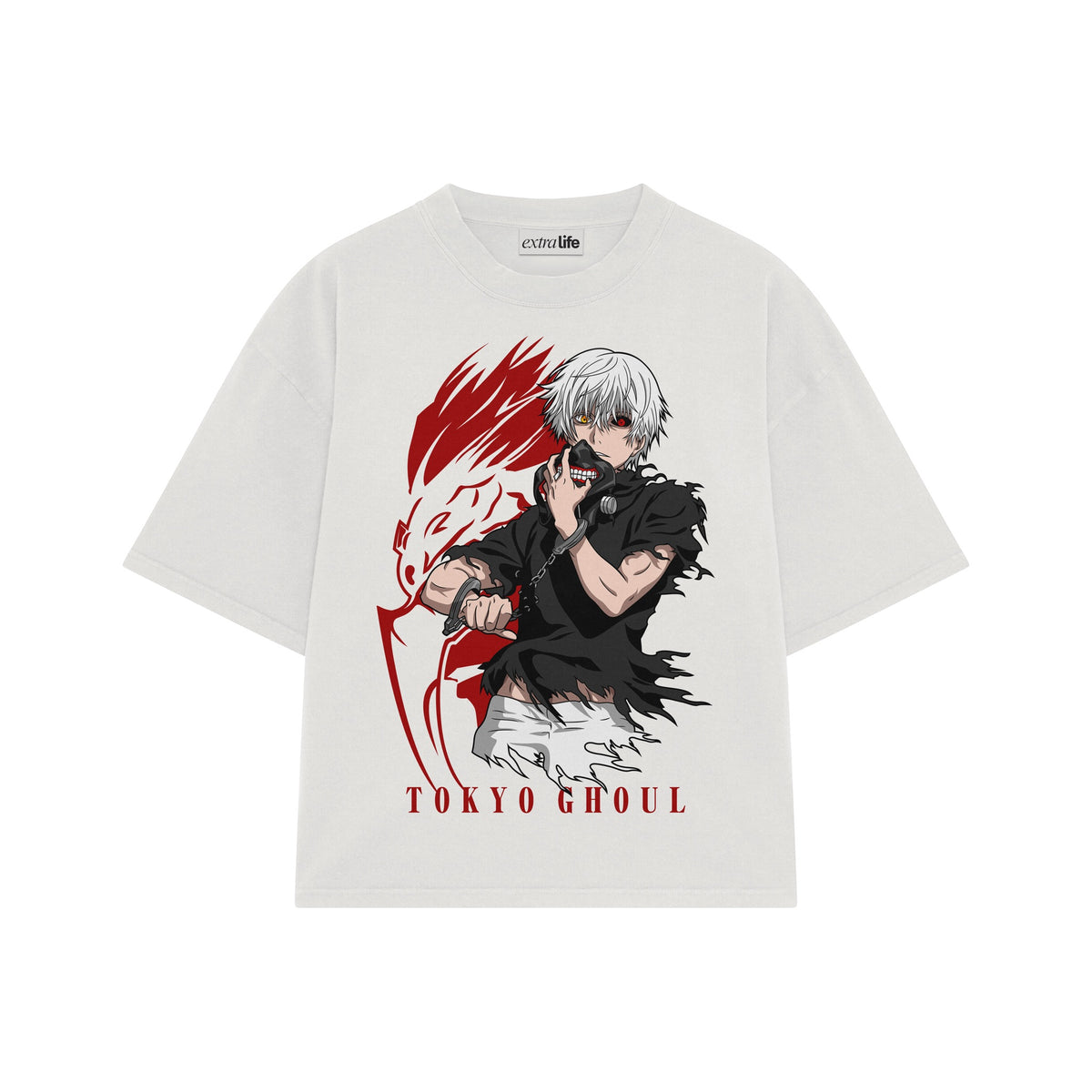 Playera streetwear premium de anime y gaming ExtraLife MX, corte oversized drop shoulder ligero y fresco en color Deep Black y Off-White, moda urbana mexicana de culto.