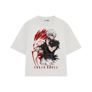 Playera streetwear premium de anime y gaming ExtraLife MX, corte boxy oversized drop shoulder heavyweight en color Deep Black y Off-White, moda urbana mexicana de culto.