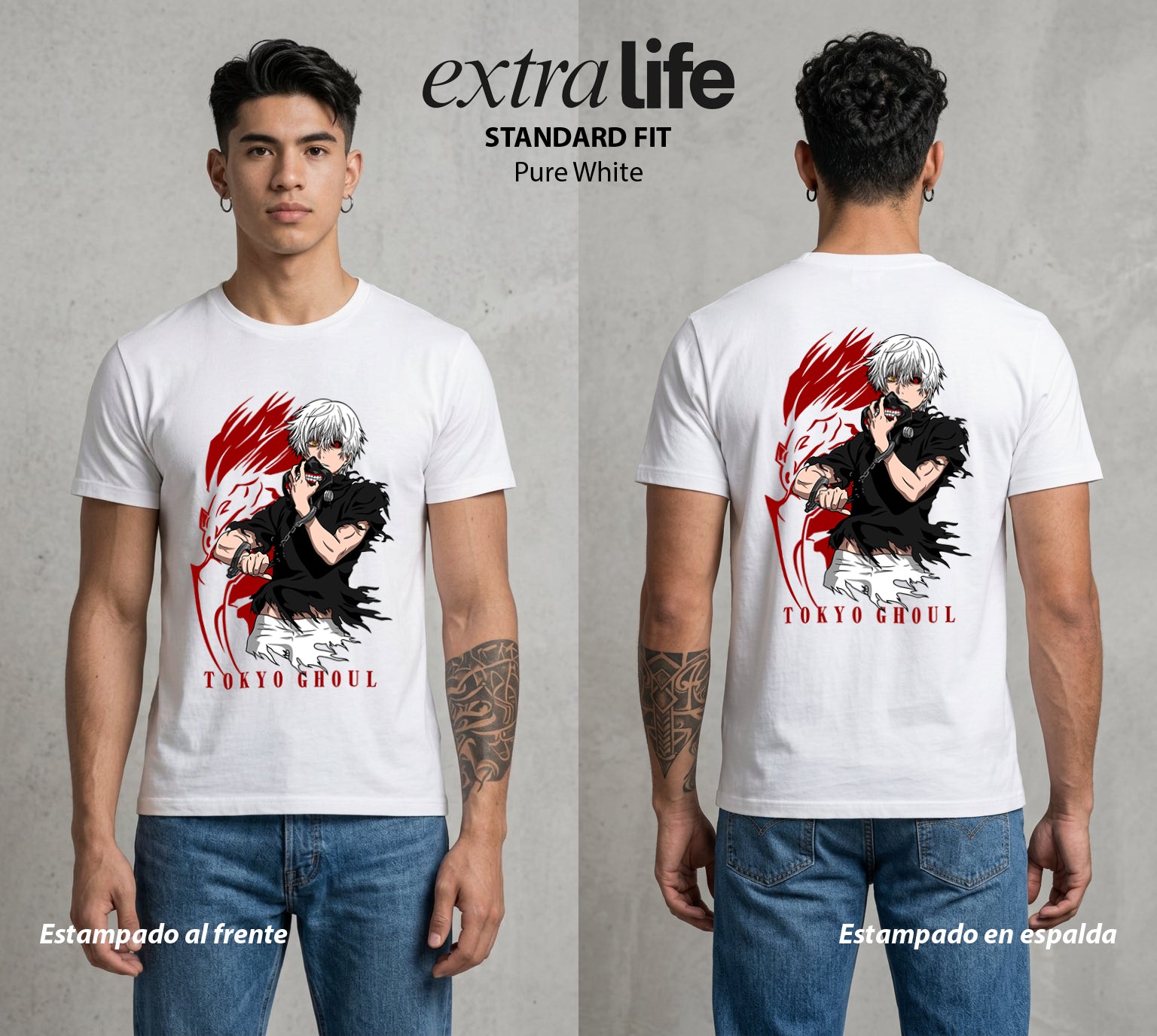 Ciudad de Ghouls | El Combatiente del Fuego #04352 - Playera Standard Fit | Pure White - Foto en modelo