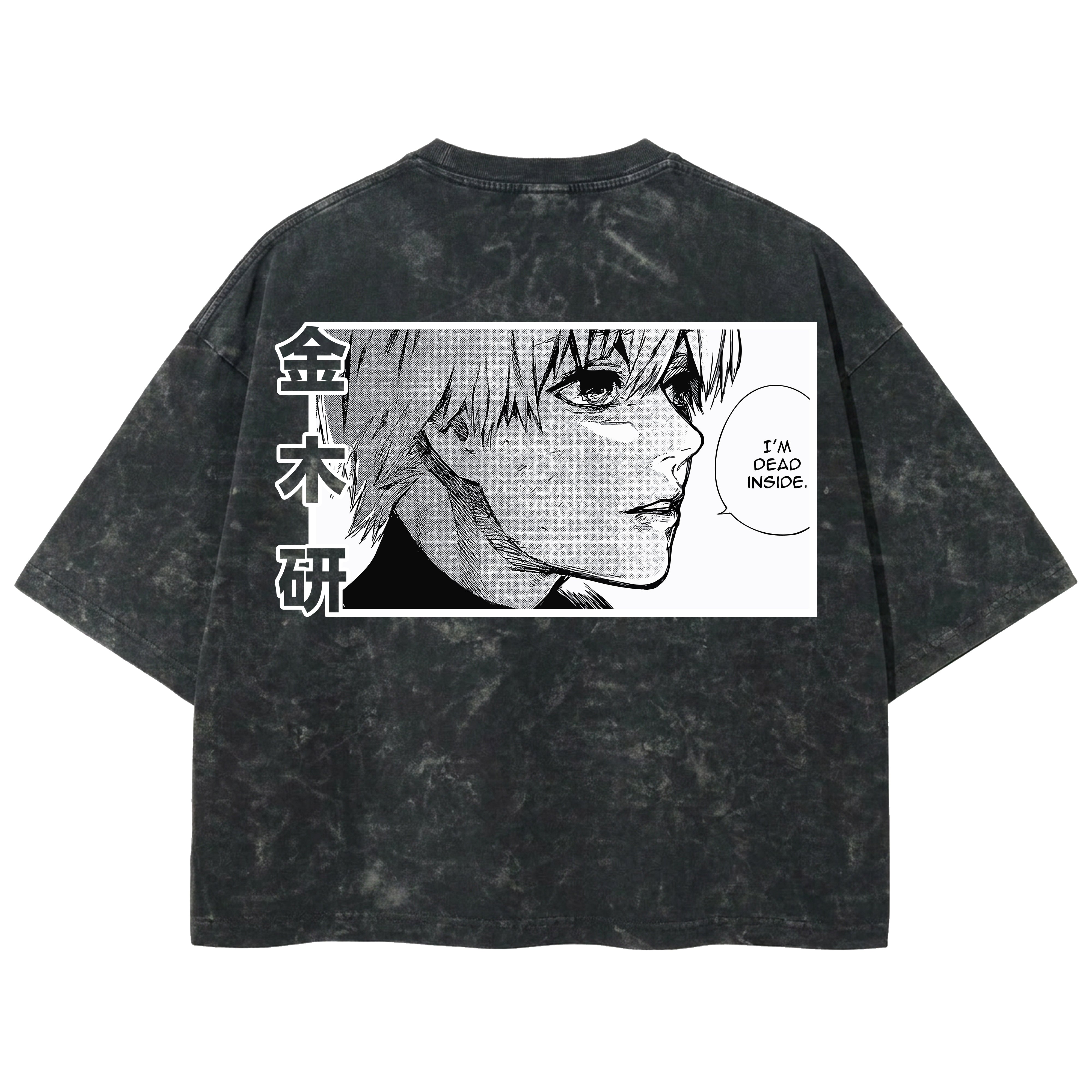 Playera streetwear premium de anime y gaming ExtraLife MX, corte boxy deluxe mineral wash heavyweight en color Acid Wash, moda urbana mexicana de culto.