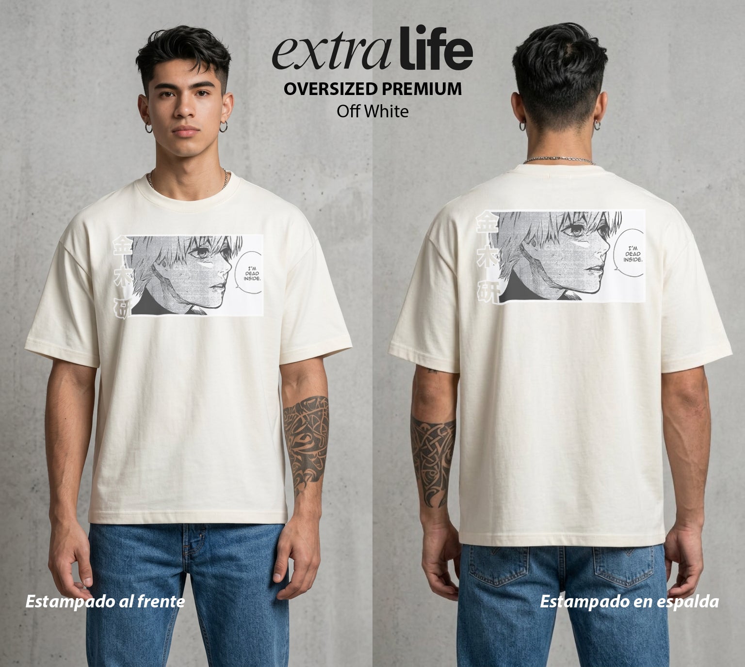 Ciudad de Ghouls | El Discipulo del Maestro #04353 - Playera Oversized Premium | Off White - Foto en modelo