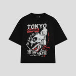 Playera streetwear premium de anime y gaming ExtraLife MX, corte boxy oversized drop shoulder heavyweight en color Deep Black y Off-White, moda urbana mexicana de culto.