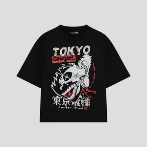 Playera streetwear premium de anime y gaming ExtraLife MX, corte boxy oversized drop shoulder heavyweight en color Deep Black y Off-White, moda urbana mexicana de culto.