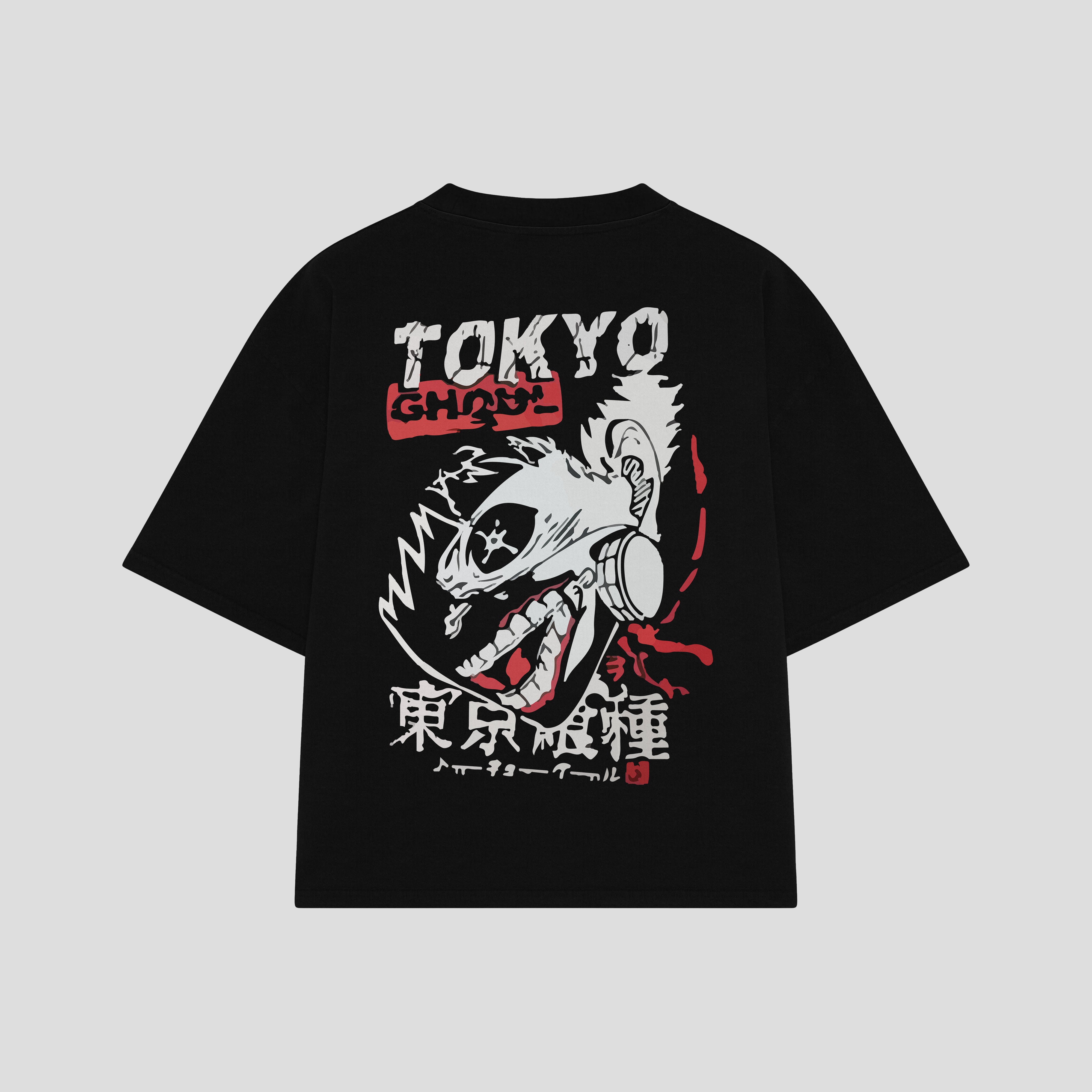 Playera streetwear premium de anime y gaming ExtraLife MX, corte boxy oversized drop shoulder heavyweight en color Deep Black y Off-White, moda urbana mexicana de culto.