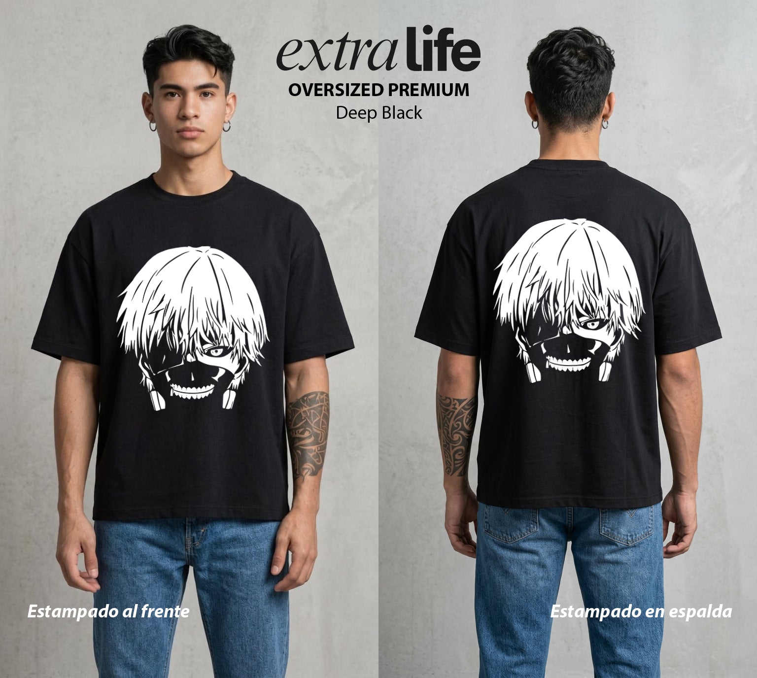 Ciudad de Ghouls | El Discipulo del Maestro #04355 - Playera Oversized Premium | Deep Black - Foto en modelo