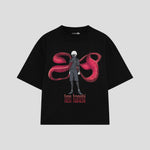 Playera streetwear premium de anime y gaming ExtraLife MX, corte boxy oversized drop shoulder heavyweight en color Deep Black y Off-White, moda urbana mexicana de culto.