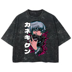 Playera streetwear premium de anime y gaming ExtraLife MX, corte boxy deluxe mineral wash heavyweight en color Acid Wash, moda urbana mexicana de culto.