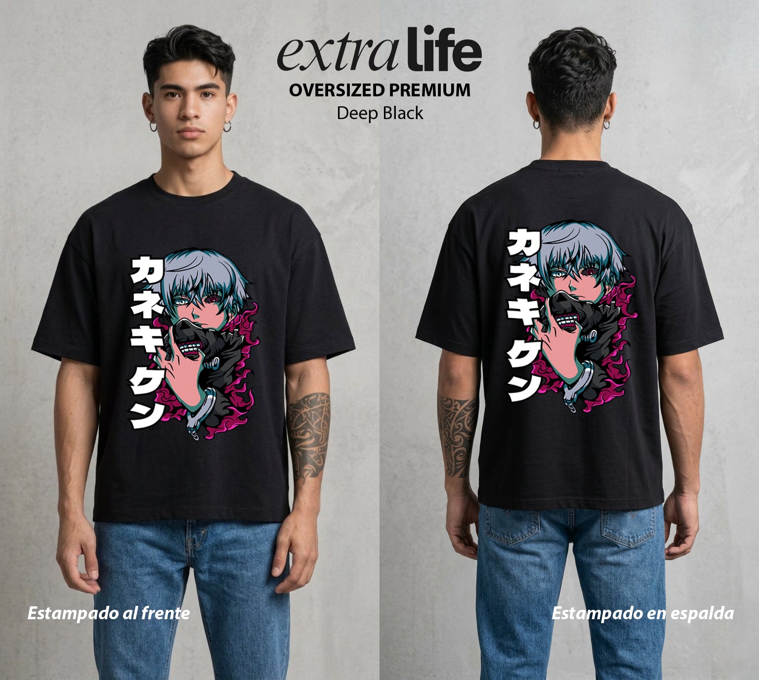 Ciudad de Ghouls | La Mascara del Caos #04357 - Playera Oversized Premium | Deep Black - Foto en modelo