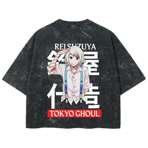 Playera streetwear premium de anime y gaming ExtraLife MX, corte boxy deluxe mineral wash heavyweight en color Acid Wash, moda urbana mexicana de culto.