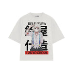 Playera streetwear premium de anime y gaming ExtraLife MX, corte boxy oversized drop shoulder heavyweight en color Deep Black y Off-White, moda urbana mexicana de culto.