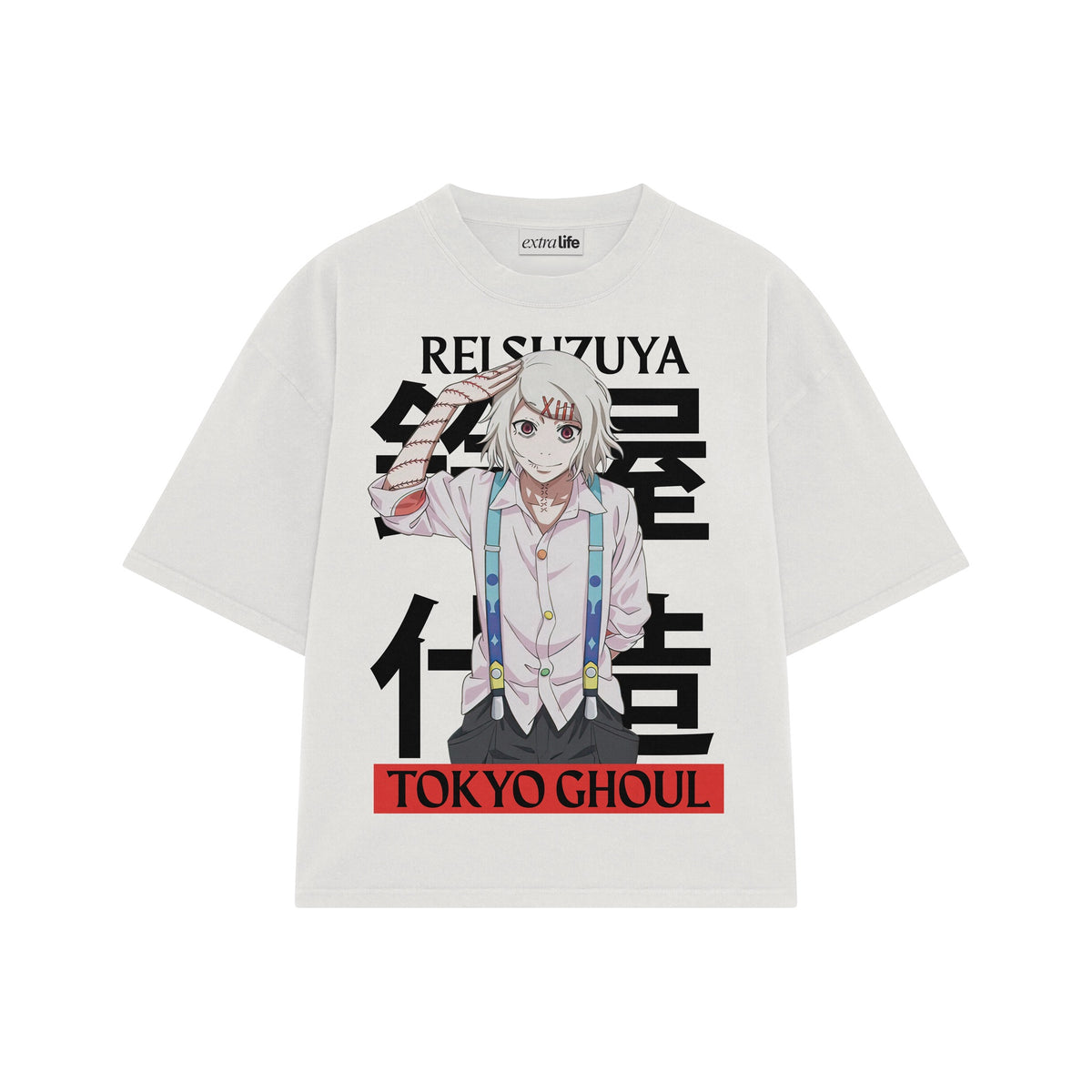 Playera streetwear premium de anime y gaming ExtraLife MX, corte oversized drop shoulder ligero y fresco en color Deep Black y Off-White, moda urbana mexicana de culto.