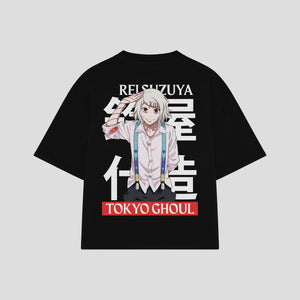 Playera streetwear premium de anime y gaming ExtraLife MX, corte boxy oversized drop shoulder heavyweight en color Deep Black y Off-White, moda urbana mexicana de culto.