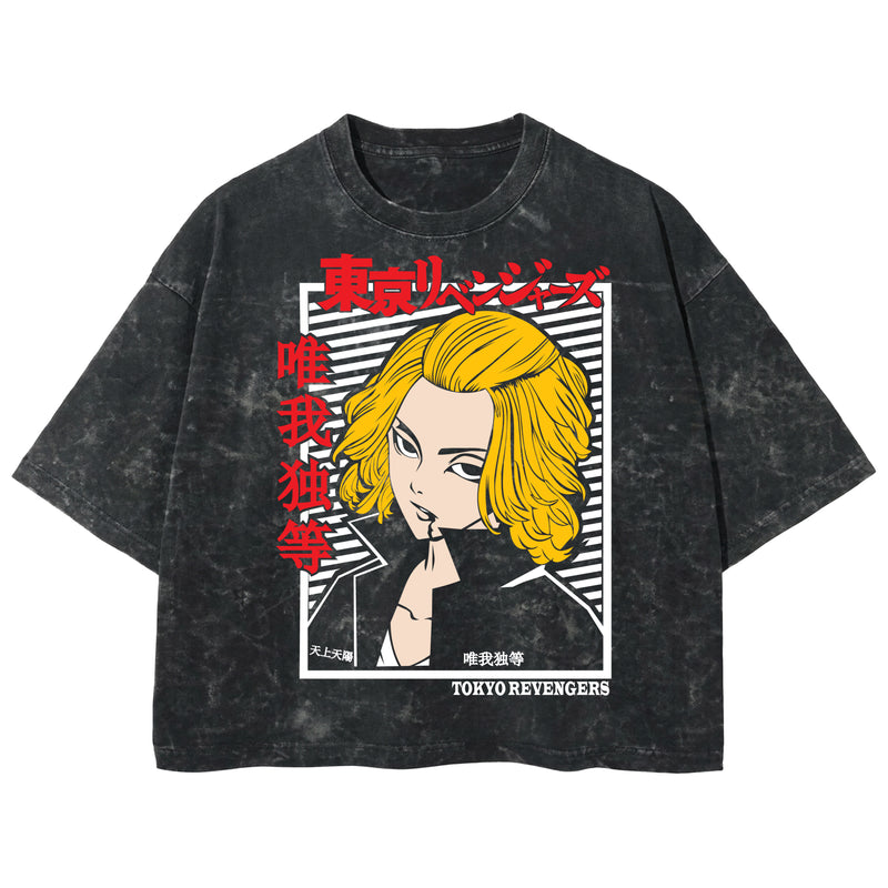 Playera streetwear premium de anime y gaming ExtraLife MX, corte boxy deluxe mineral wash heavyweight en color Acid Wash, moda urbana mexicana de culto.
