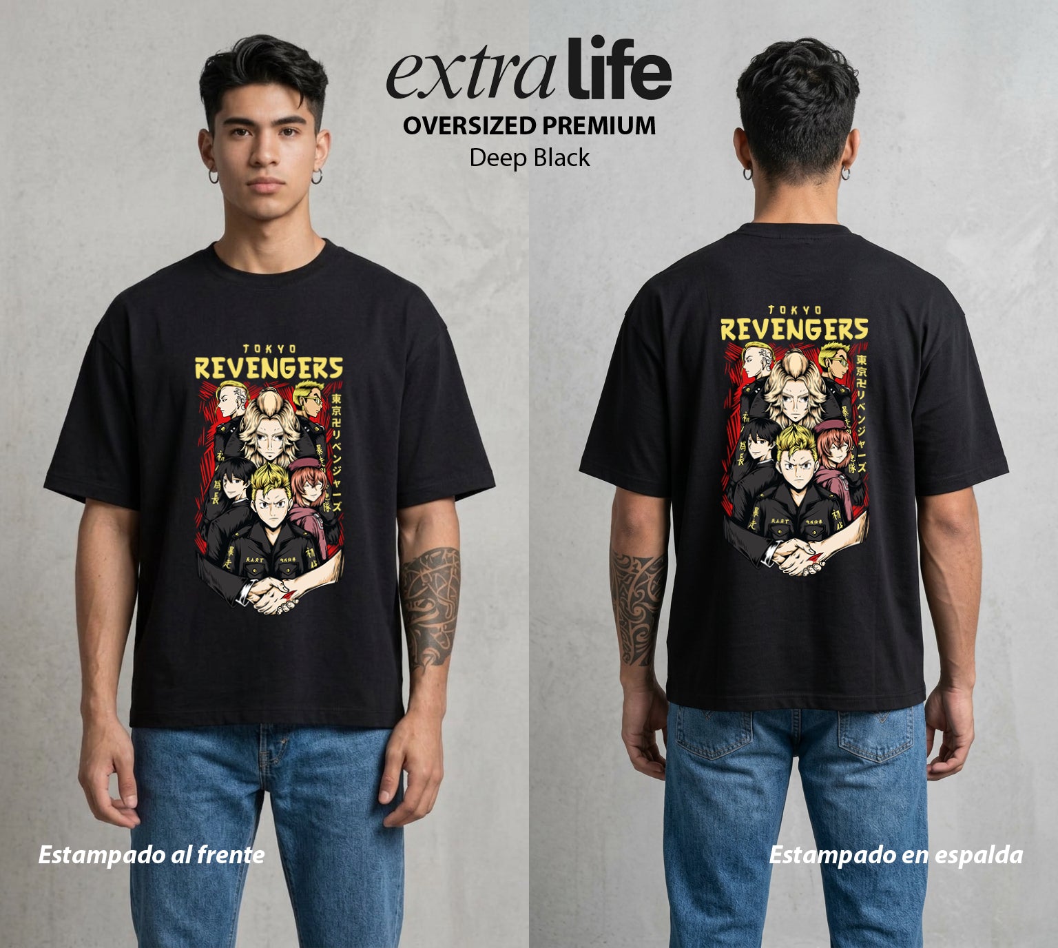 Pandillas del Tiempo | Los del Bien #04363 - Playera Oversized Premium | Deep Black - Foto en modelo