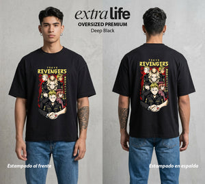 Pandillas del Tiempo | Los del Bien #04363 - Playera Oversized Premium | Deep Black - Foto en modelo