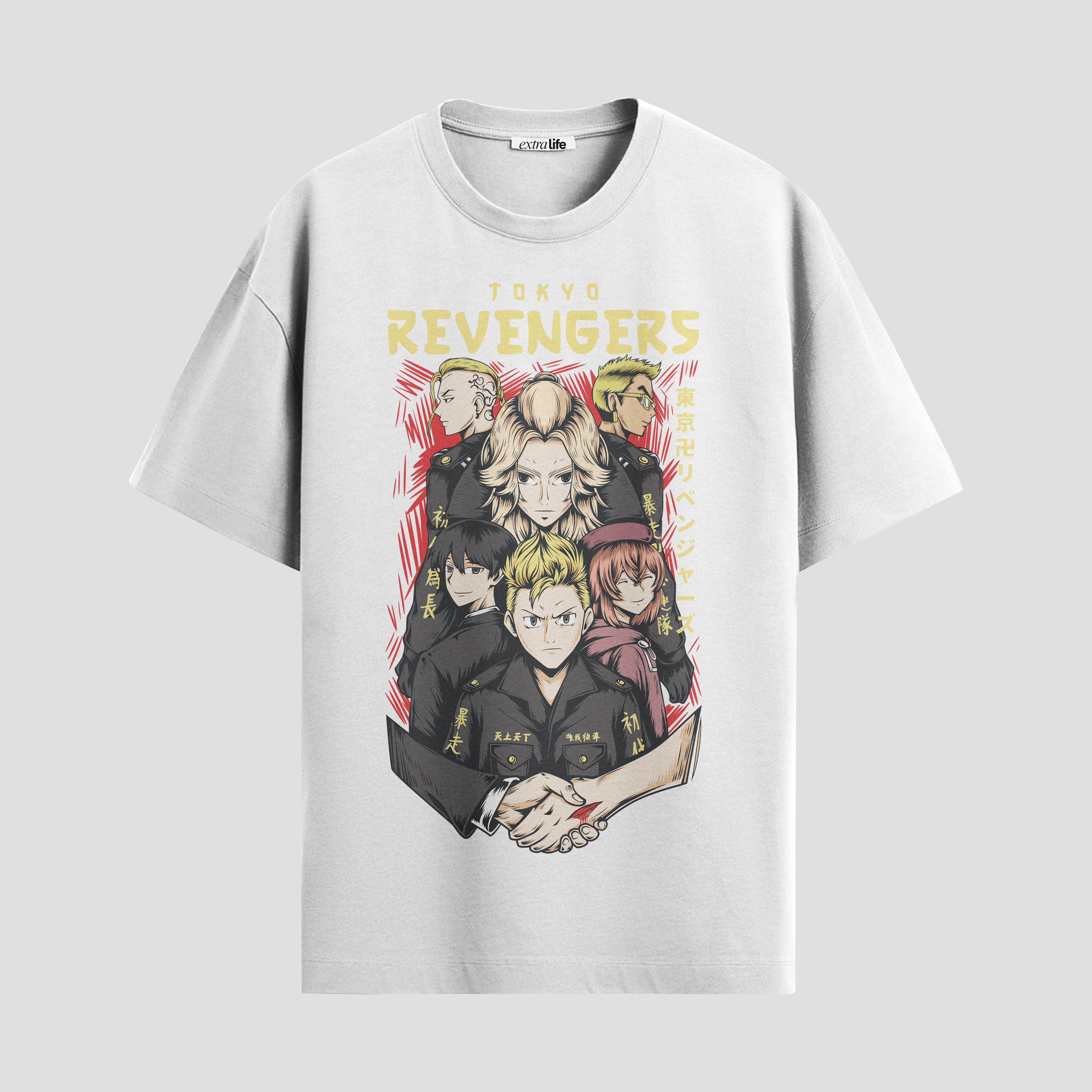 Playera urbana de anime y gaming ExtraLife MX, corte Standard Fit unisex ligero y transpirable en color Deep Black y Pure White, ropa de uso diario para gym y casual.