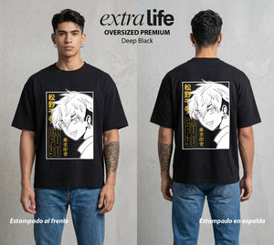 Pandillas del Tiempo | El Hermano del Bien #04364 - Playera Oversized Premium | Deep Black - Foto en modelo