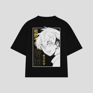 Playera streetwear premium de anime y gaming ExtraLife MX, corte boxy oversized drop shoulder heavyweight en color Deep Black y Off-White, moda urbana mexicana de culto.