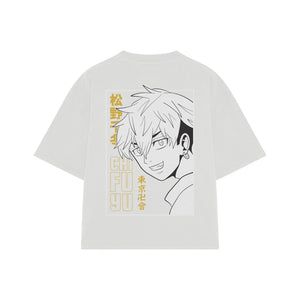 Playera streetwear premium de anime y gaming ExtraLife MX, corte boxy oversized drop shoulder heavyweight en color Deep Black y Off-White, moda urbana mexicana de culto.