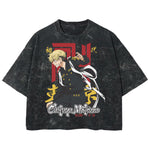 Playera streetwear premium de anime y gaming ExtraLife MX, corte boxy deluxe mineral wash heavyweight en color Acid Wash, moda urbana mexicana de culto.