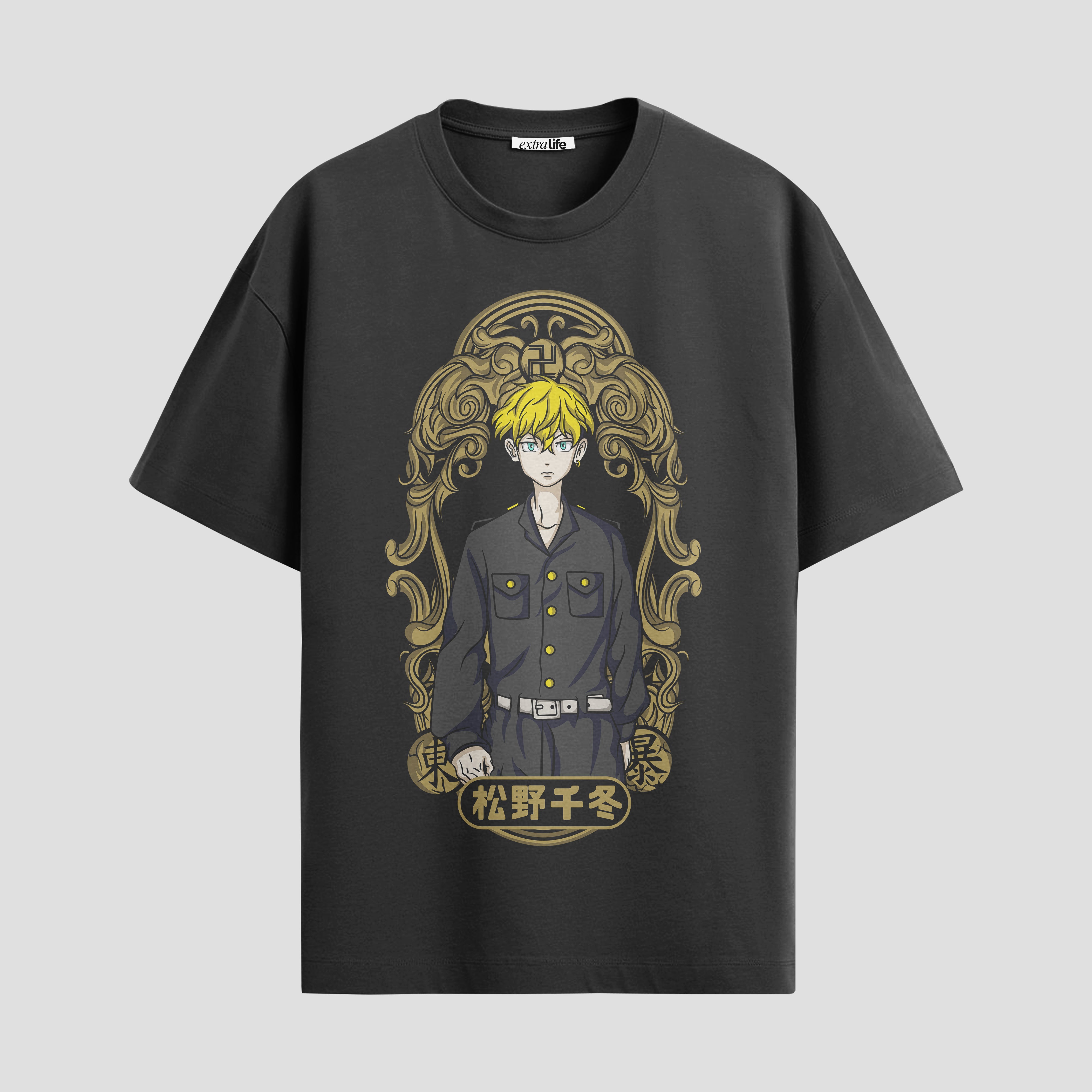 Playera urbana de anime y gaming ExtraLife MX, corte Standard Fit unisex ligero y transpirable en color Deep Black y Pure White, ropa de uso diario para gym y casual.