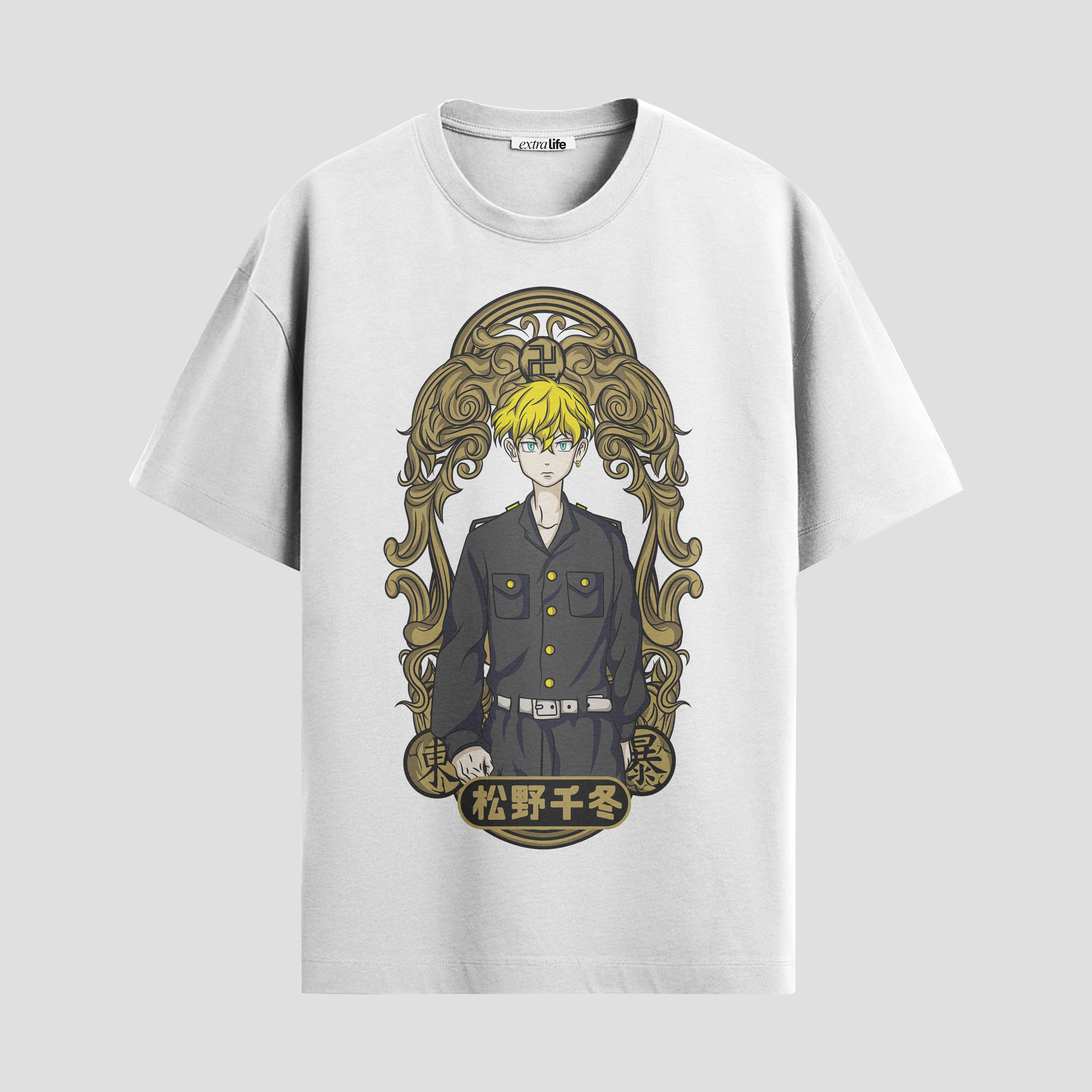 Playera urbana de anime y gaming ExtraLife MX, corte Standard Fit unisex ligero y transpirable en color Deep Black y Pure White, ropa de uso diario para gym y casual.