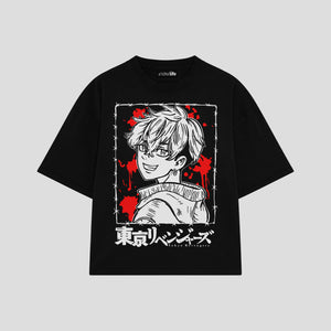 Playera streetwear premium de anime y gaming ExtraLife MX, corte boxy oversized drop shoulder heavyweight en color Deep Black y Off-White, moda urbana mexicana de culto.
