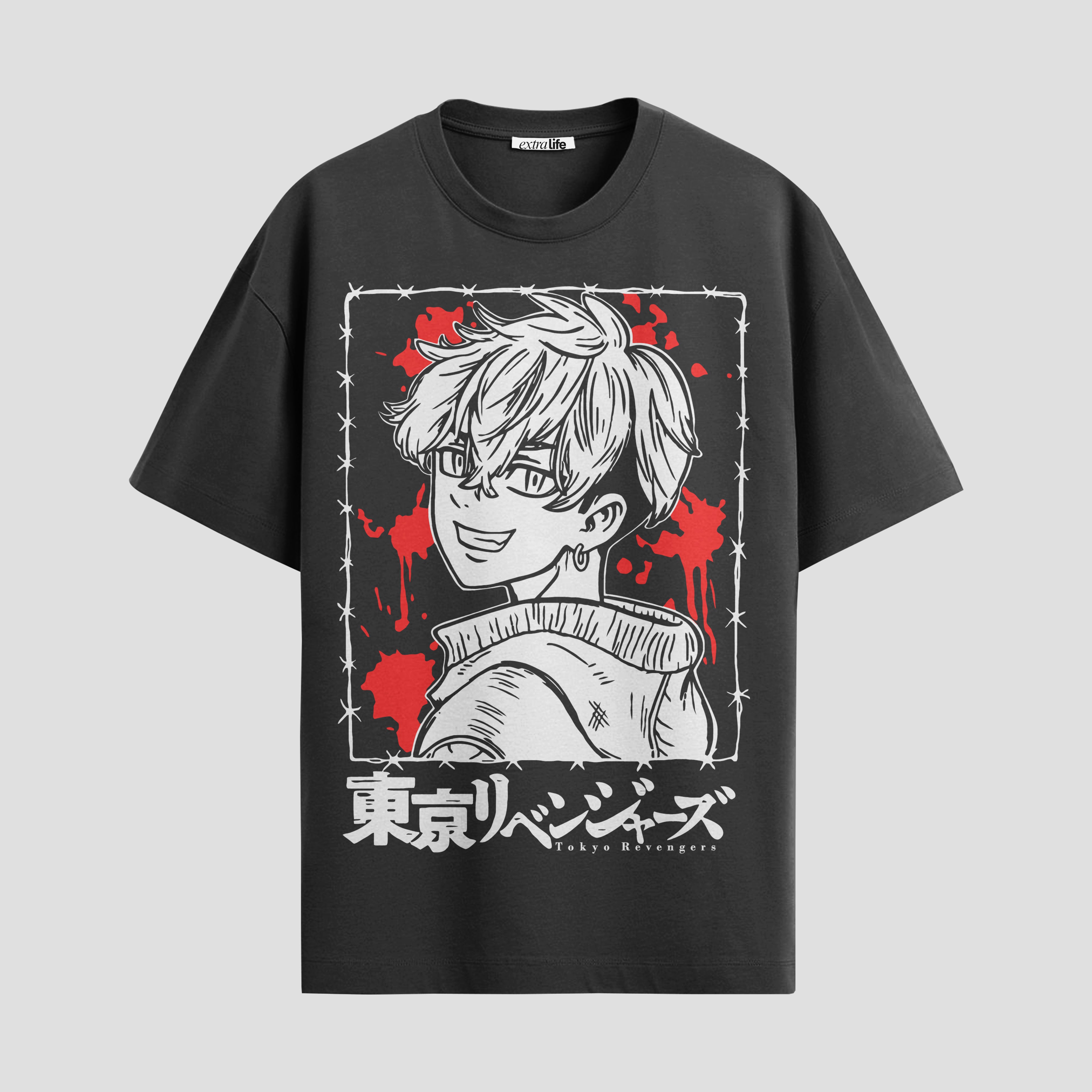 Playera urbana de anime y gaming ExtraLife MX, corte Standard Fit unisex ligero y transpirable en color Deep Black y Pure White, ropa de uso diario para gym y casual.