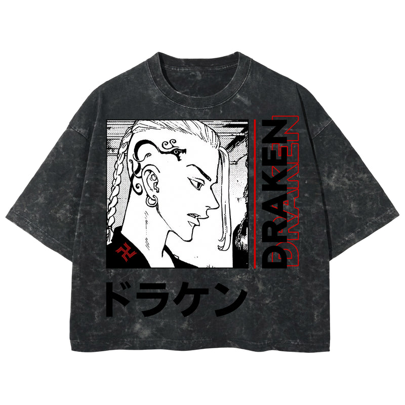 Playera streetwear premium de anime y gaming ExtraLife MX, corte boxy deluxe mineral wash heavyweight en color Acid Wash, moda urbana mexicana de culto.