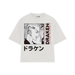 Playera streetwear premium de anime y gaming ExtraLife MX, corte boxy oversized drop shoulder heavyweight en color Deep Black y Off-White, moda urbana mexicana de culto.