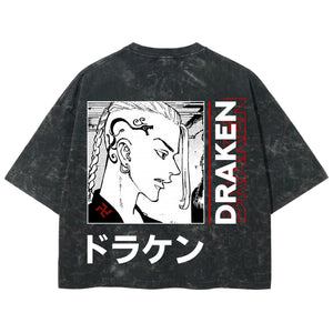 Playera streetwear premium de anime y gaming ExtraLife MX, corte boxy deluxe mineral wash heavyweight en color Acid Wash, moda urbana mexicana de culto.