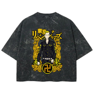 Playera streetwear premium de anime y gaming ExtraLife MX, corte boxy deluxe mineral wash heavyweight en color Acid Wash, moda urbana mexicana de culto.