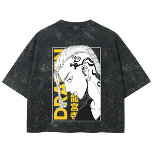Playera streetwear premium de anime y gaming ExtraLife MX, corte boxy deluxe mineral wash heavyweight en color Acid Wash, moda urbana mexicana de culto.