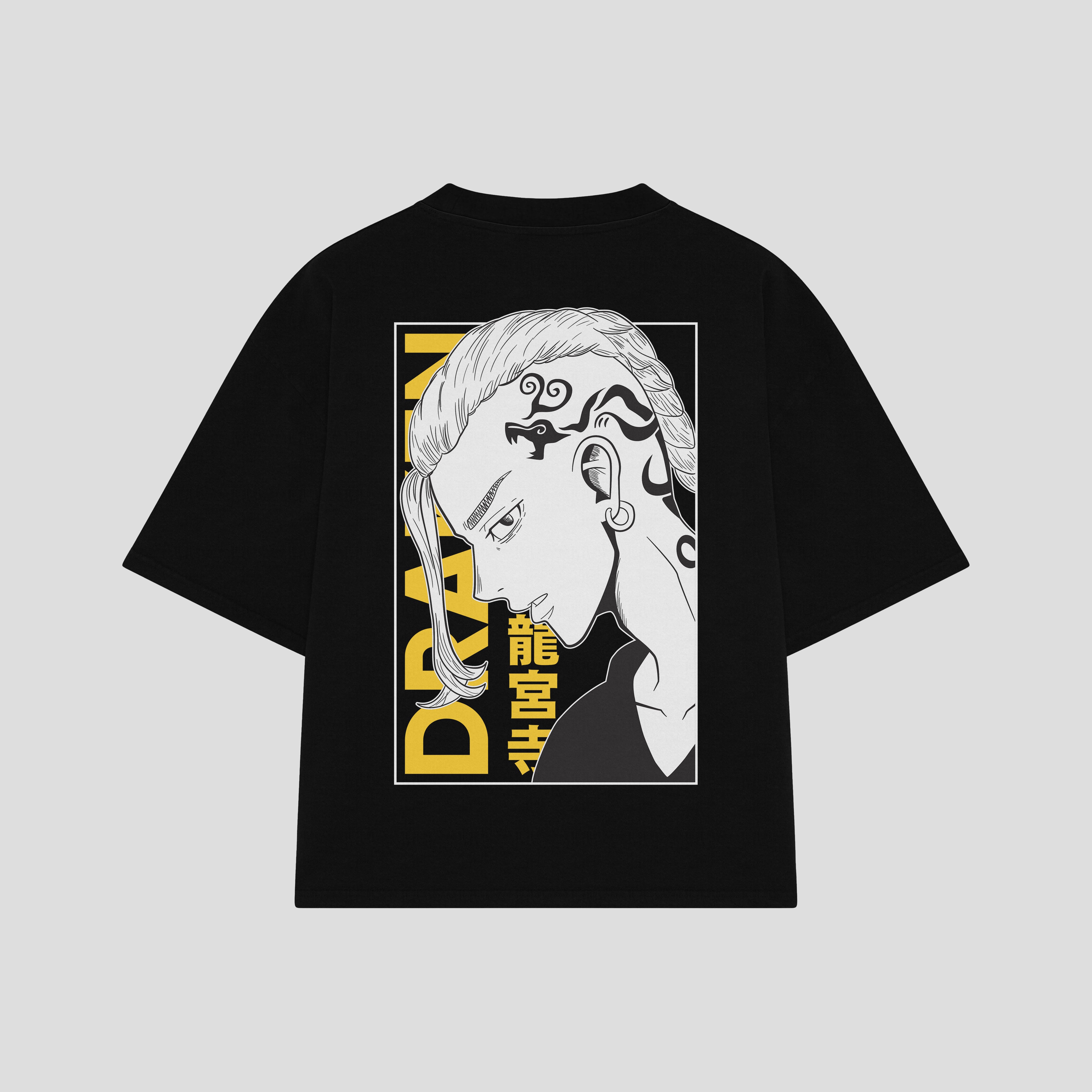 Playera streetwear premium de anime y gaming ExtraLife MX, corte boxy oversized drop shoulder heavyweight en color Deep Black y Off-White, moda urbana mexicana de culto.