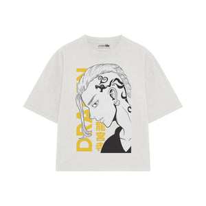 Playera streetwear premium de anime y gaming ExtraLife MX, corte boxy oversized drop shoulder heavyweight en color Deep Black y Off-White, moda urbana mexicana de culto.