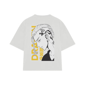 Playera streetwear premium de anime y gaming ExtraLife MX, corte boxy oversized drop shoulder heavyweight en color Deep Black y Off-White, moda urbana mexicana de culto.