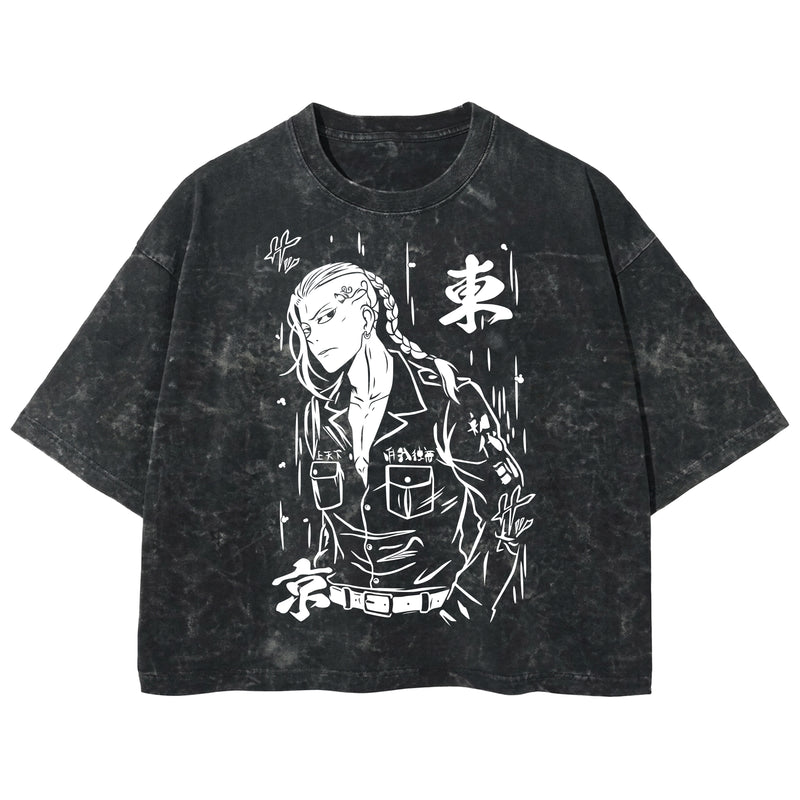 Playera streetwear premium de anime y gaming ExtraLife MX, corte boxy deluxe mineral wash heavyweight en color Acid Wash, moda urbana mexicana de culto.